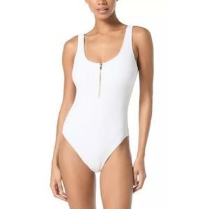 MICHAEL Michael Kors Women's Zip-Front White One-Piece Swimsuit 10